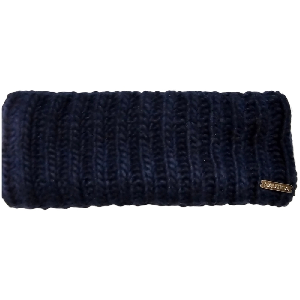 Nautica Navy Blue Ear Warmer Headwrap Knit Outer Soft Velour Lined One Size